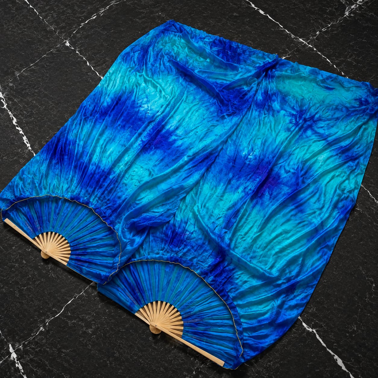 Deep Blue Abyss Silk Fan Veils — one-of-one silk fan veils by LUMIVEIL, product image 1