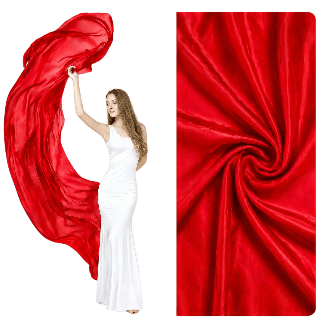 Pure red hand-dyed silk veil