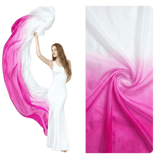 White to rose red gradient hand-dyed silk veil