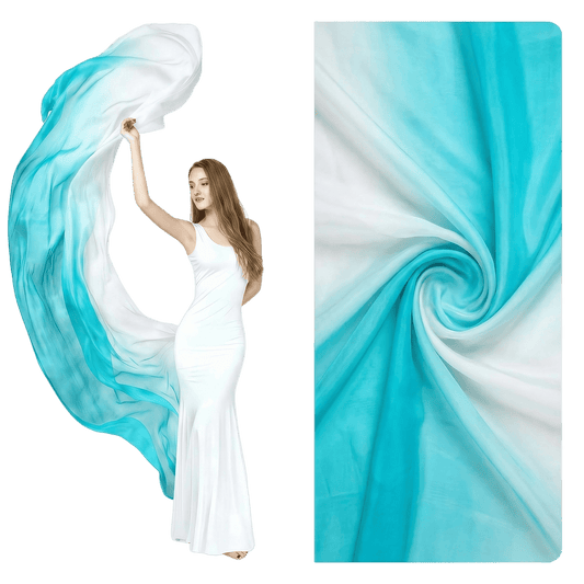 White to lake blue gradient hand-dyed silk veil