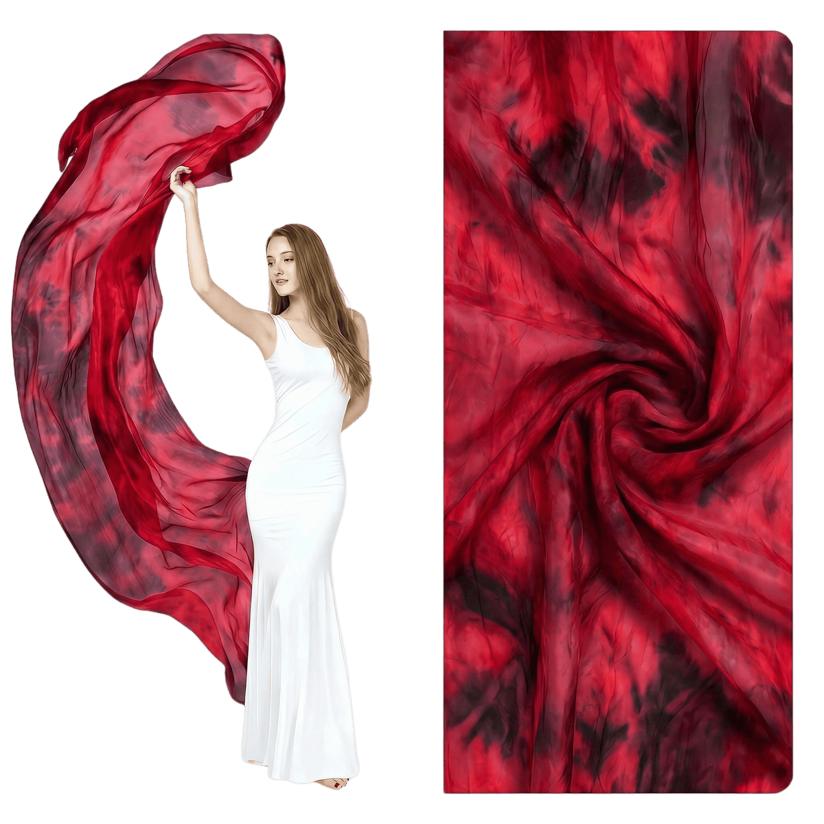 Red and black one-of-one hand-dyed silk veil