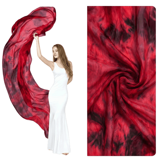 Red and black one-of-one hand-dyed silk veil
