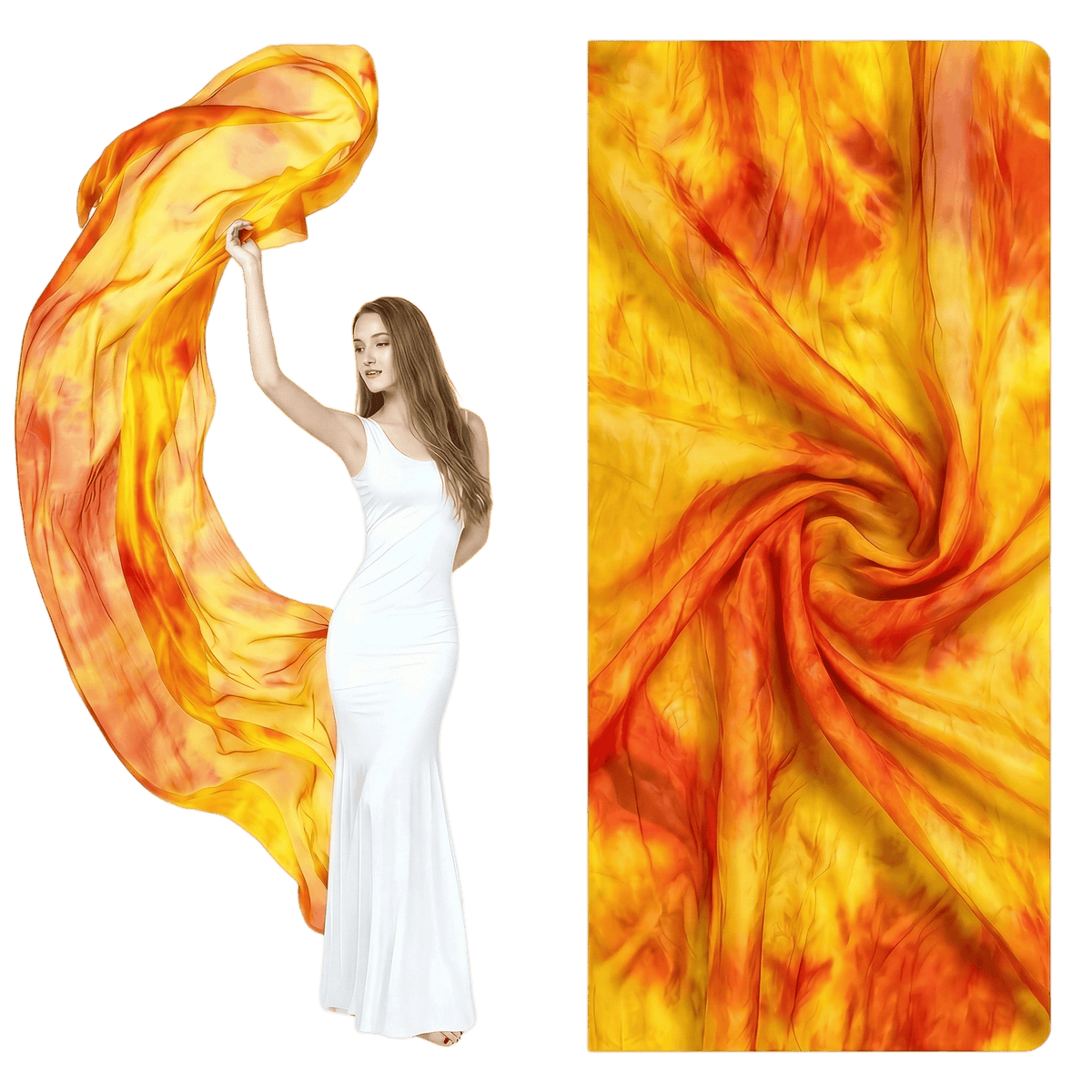 Red and yellow one-of-one hand-dyed silk veil