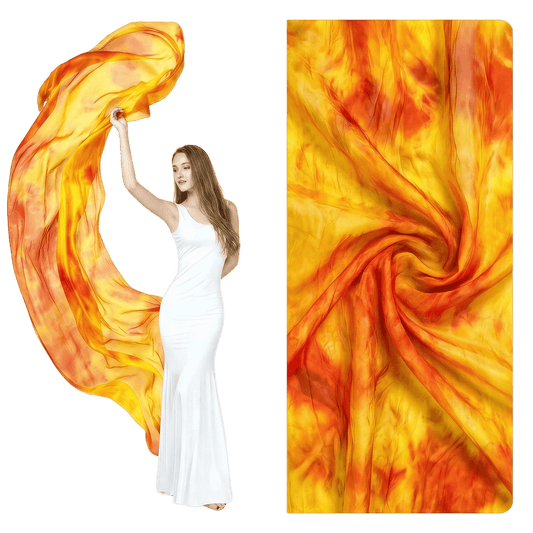 Red and yellow one-of-one hand-dyed silk veil