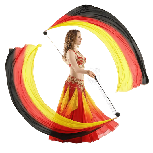 Black, Red & Yellow Silk Veil Poi