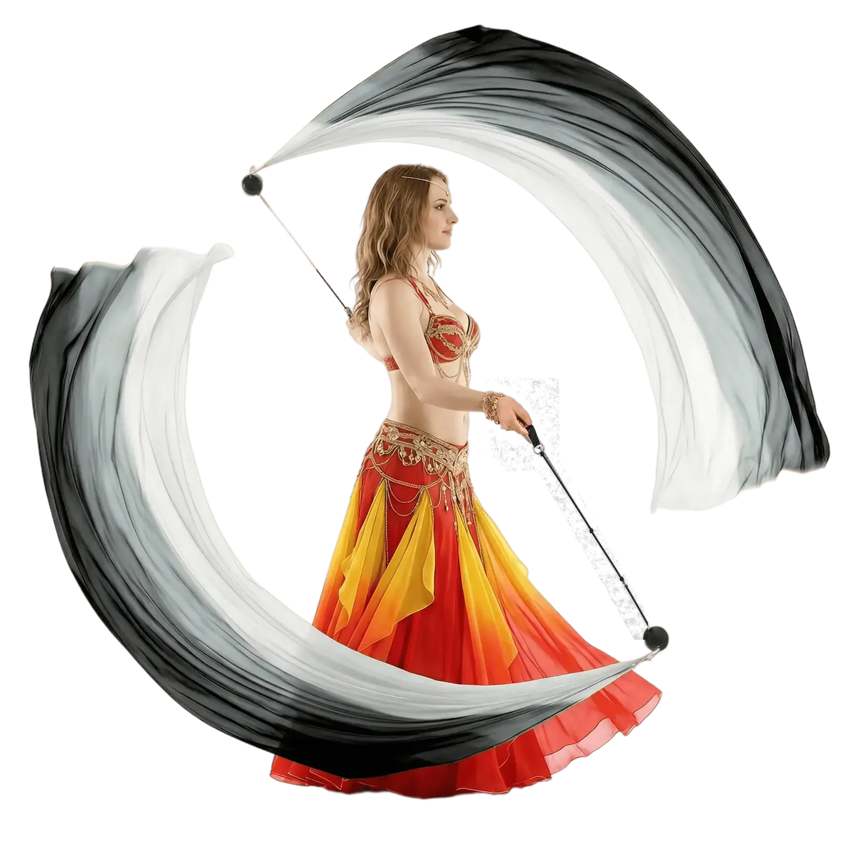 White & Black Silk Veil Poi