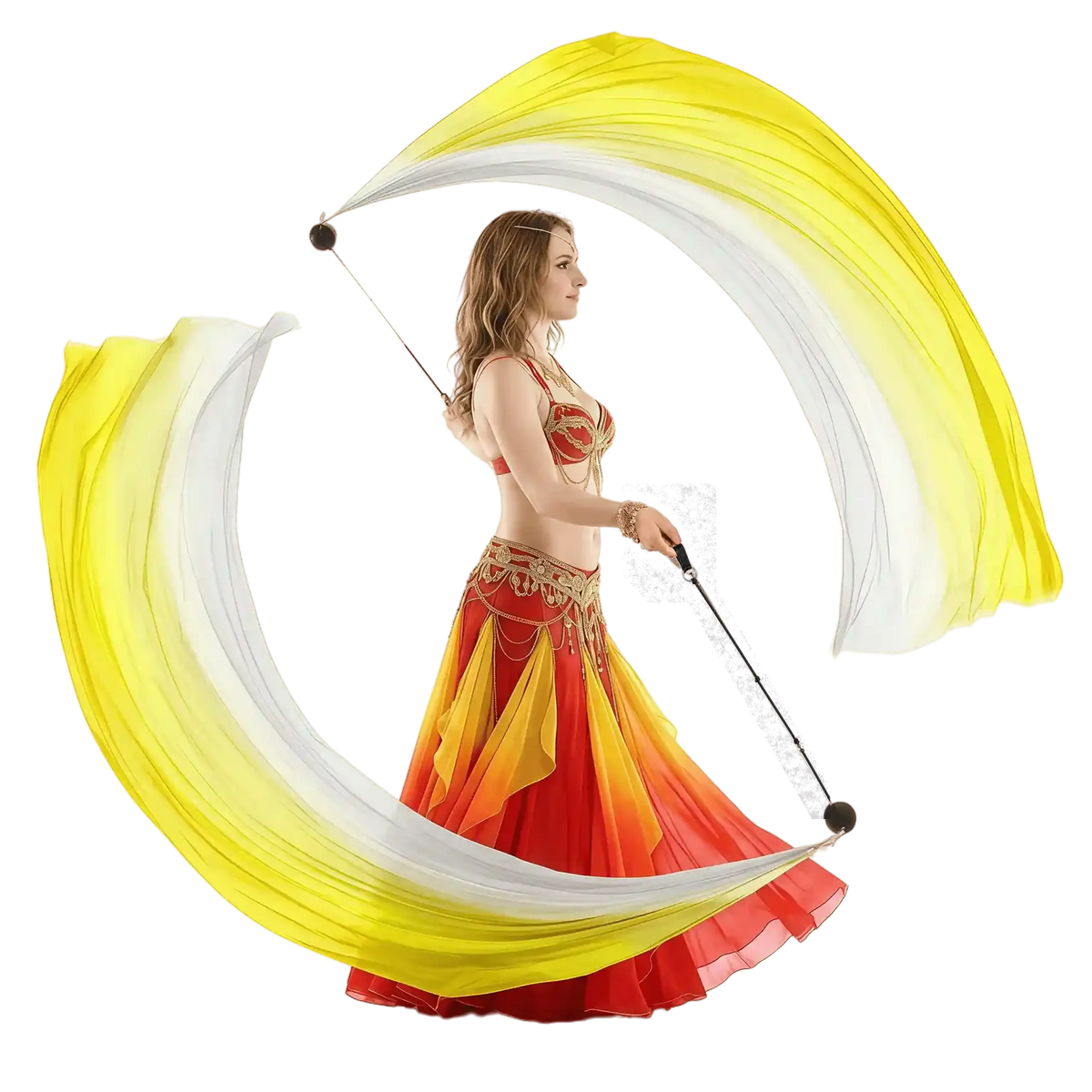 White & Yellow Silk Veil Poi