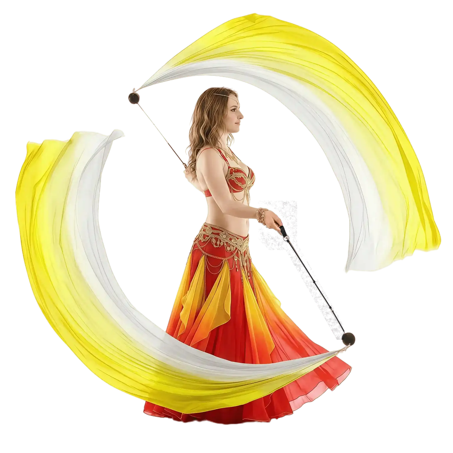 White & Yellow Silk Veil Poi