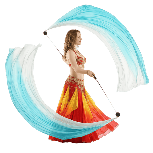 White to lake blue gradient silk veil poi