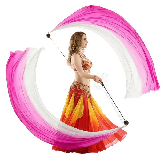 White & Pink Silk Veil Poi