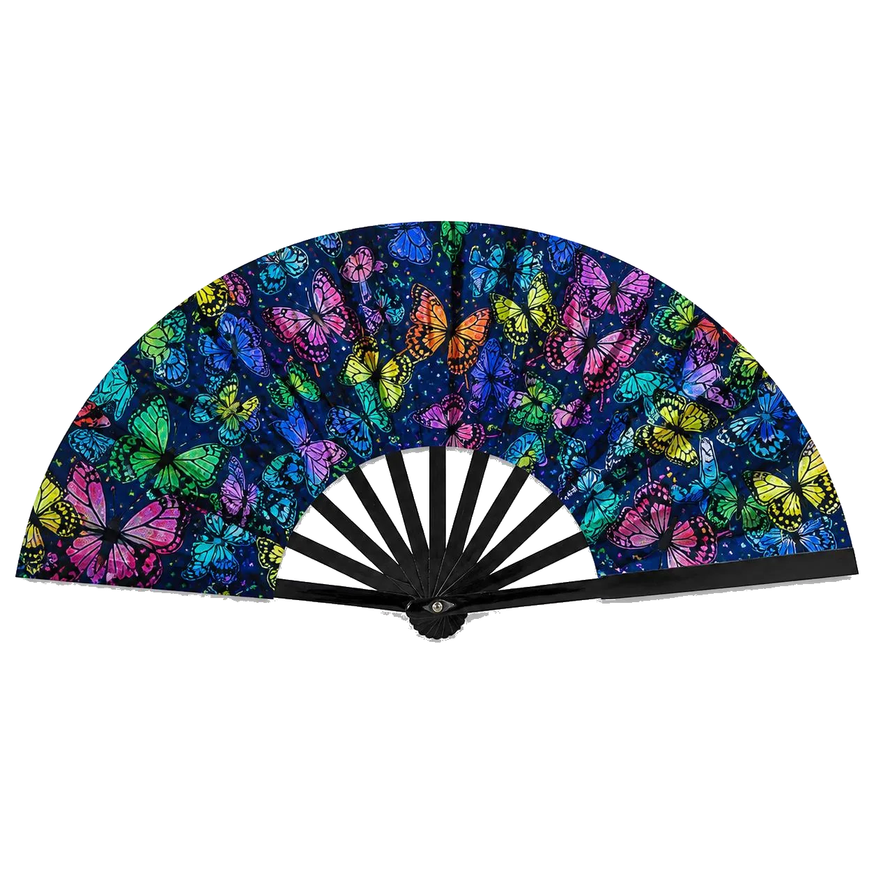 Midnight Butterfly Oversized Rave Folding Fan transparent background