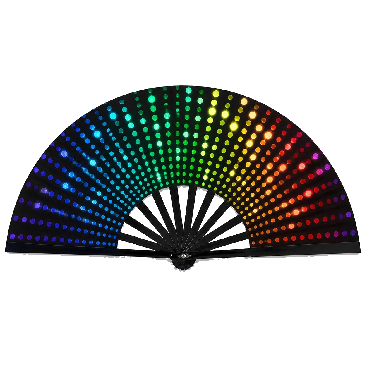 Neon Spectrum Dots Oversized Rave Folding Fan transparent background