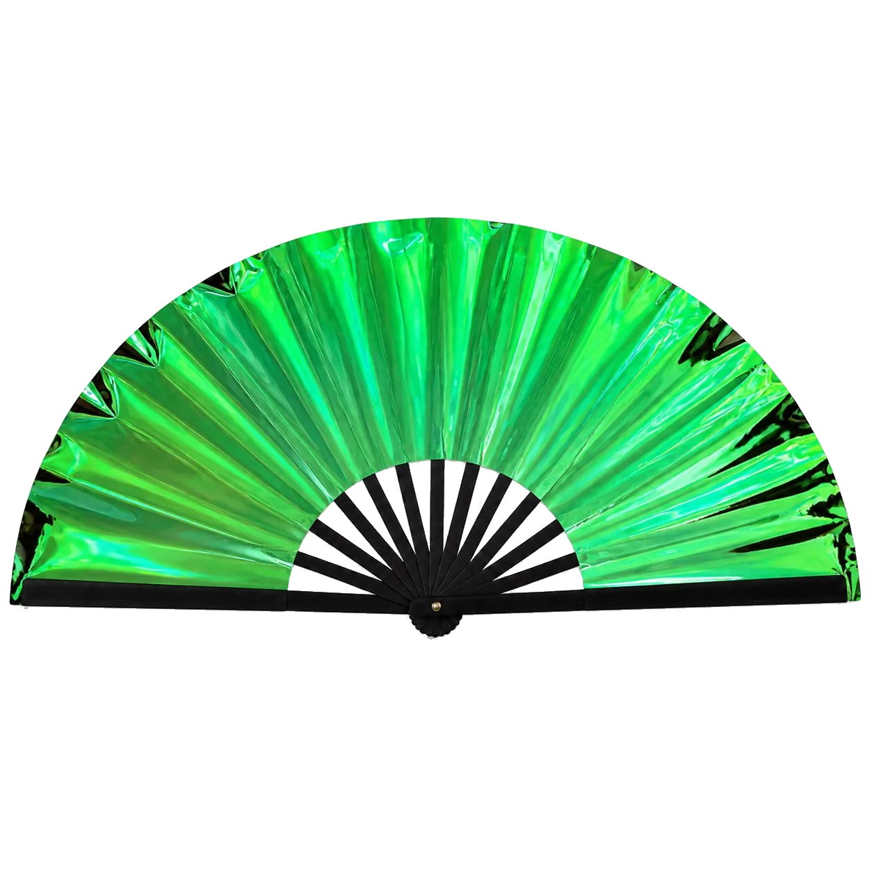 Emerald Holographic Oversized Rave Folding Fan transparent background