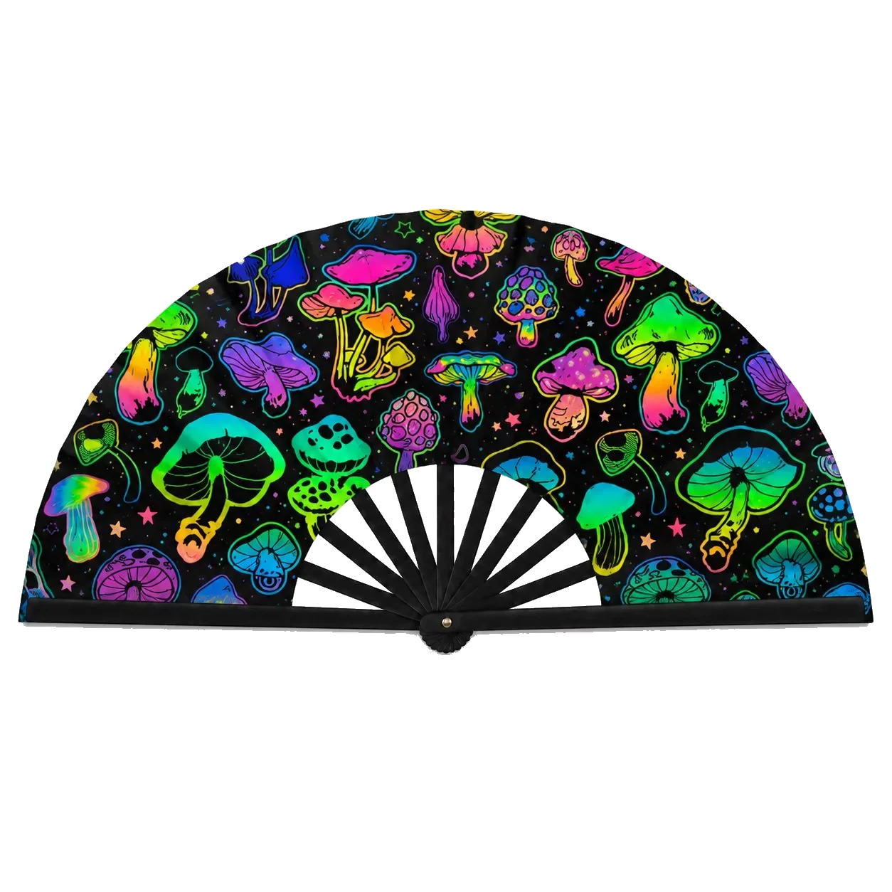Neon Mushroom Oversized Rave Folding Fan transparent background