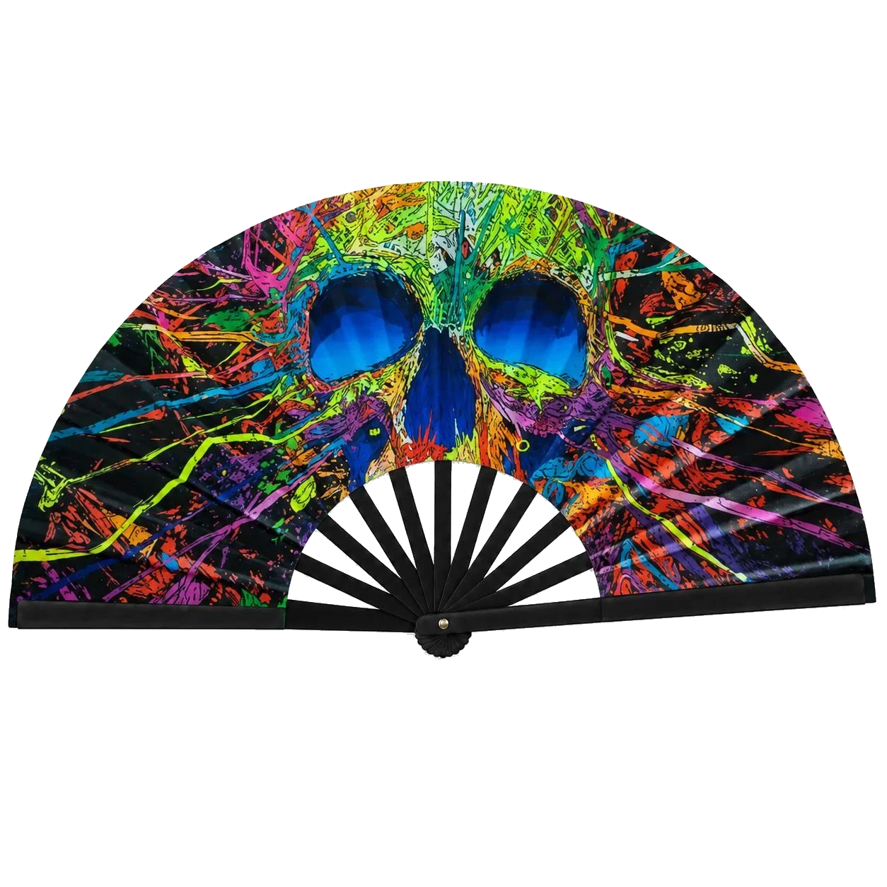 Neon Skull Oversized Rave Folding Fan transparent background