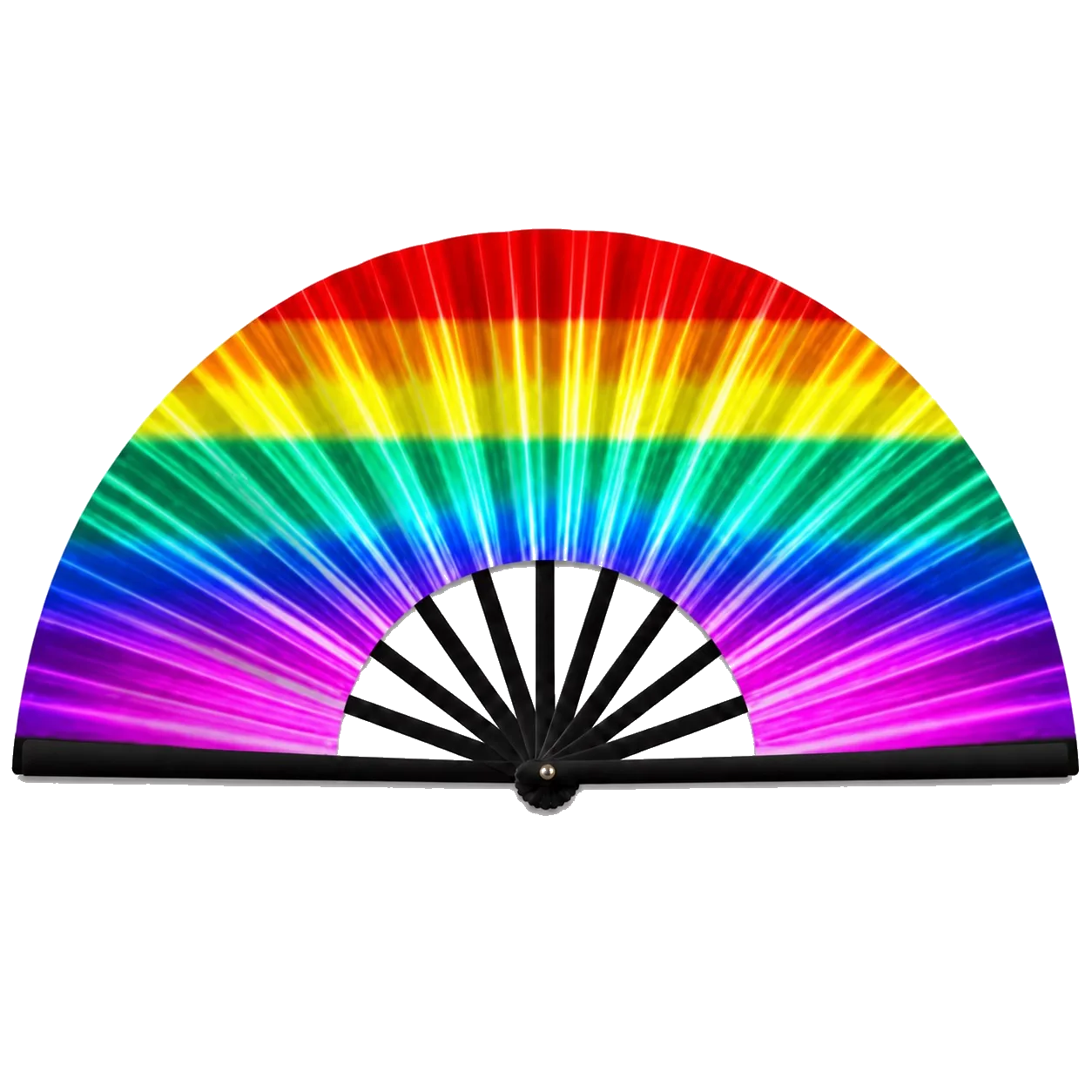 Rainbow Light Burst Oversized Rave Folding Fan transparent background