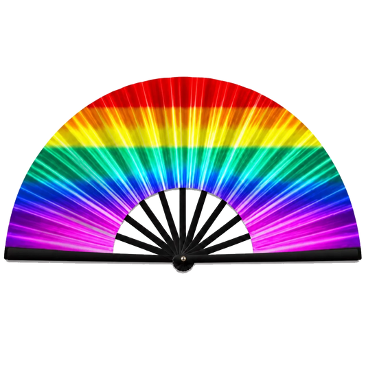Rainbow Light Burst Oversized Rave Folding Fan transparent background