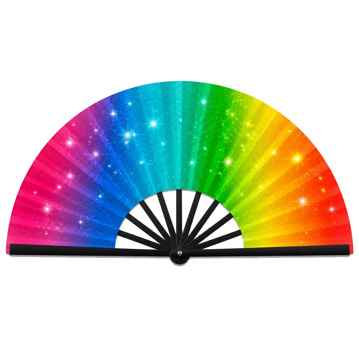 Rainbow Stardust Oversized Rave Folding Fan transparent background